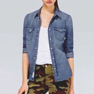 Aritzia TNA Classic Denim Western Button Down Shirt Sz small